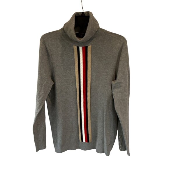 Tommy Hilfiger Gray Turtleneck Sweater Womens Large Stripe Knit Pullover - Picture 7 of 11